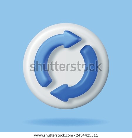 3D Synchronization Icon Isolated. Render Sync Sign in Round Shape. Cloud Computing or Refresh, Restart, Recycle, Reset Symbol. Vector Illustration