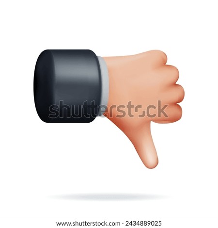 3D Thumbs Down Hand Gesture Isolated. Render Dislike Hand Button Symbols. Customer Rating or Vote. Disagree, Lousy or Bad Icon. Cartoon Fingers Gestures. Vector Illustration