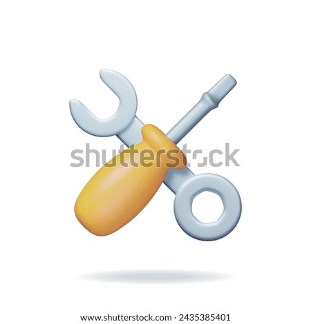 3d Wrench and Screwdriver Tools. Render Wrench Screw Driver of Metallic Mechanic Tool. Service, Construction Building and Maintenance Icon. Mechanical and Engineering Workshop. Vector Illustration