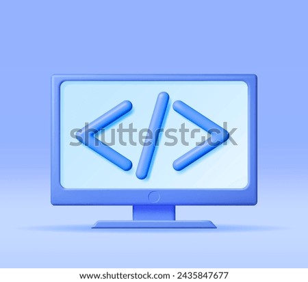 3d Code Icon on Computer Isolated. Render Api Symbols in Monitor Device. Computer Programming Language. Web Development Code Interface. Coding Round Tag. Vector Illustration