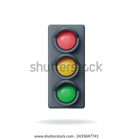 3D Traffic Lights with Three Colors Isolated. Render Traffic Lights Icon. Control of Transport Movement Concept. Traffic Road Regulations, Safety Motion. Realistic Vector Illustration