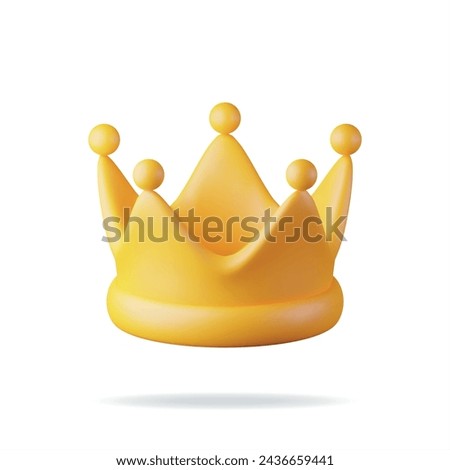 3D Gold Crown Icon Isolated on White. Render Golden Crown Emoji Symbol. Emoticon for VIP, Rich, Winner Luxury Premium Success. Customer Feedback, Rating or Status Signs. Realistic Vector Illustration