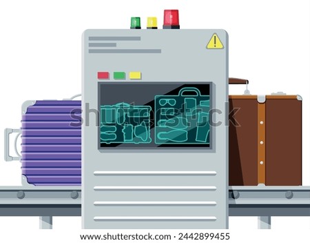 Airport Security Scanner Icon. Conveyor Belt With Passenger Luggage. Baggage Carousel Scan Isolated On White. Package X-ray Baggage. Security, Logistic And Delivery. Cartoon Flat Vector Illustration