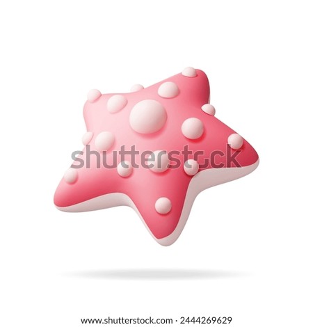 3d Red Starfish Isolated on White. Render Star Fish icon. Tropical Beach Symbol. Sea Star, Marine or Ocean Animal. Concept of Summer Holiday or Vacation. Vector Illustration