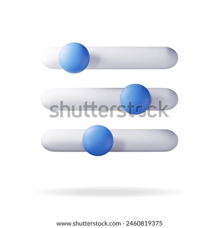 3D filter button icon isolated on white. Render settings slider symbol. Control interface with slider bars selector. Media digital panel for balanced settings. Realistic vector illustration