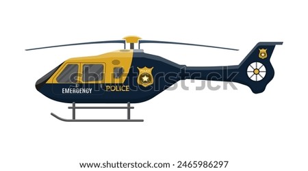 Police helicopter icon. Aircraft vehicle. Urgency and emergency services. Vector illustration in flat style