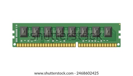 RAM flash memory chip isolated on white. Random access memory. PC hardware. Components for personal computer. PCB icon. Vector illustration in flat style