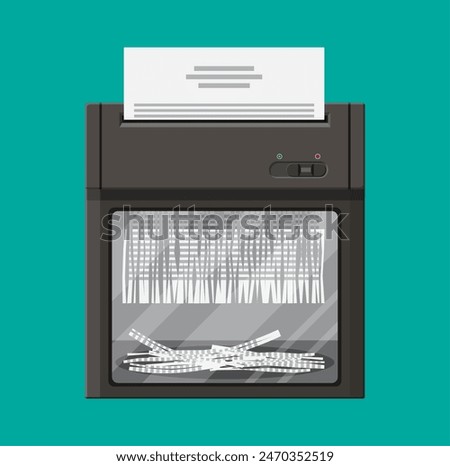 Shredder machine. Office device for destruction of documents. Vector illustration in flat style