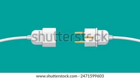 Wire plug and socket. Concept of connection, disconnection, electricity. Vector illustration in flat style