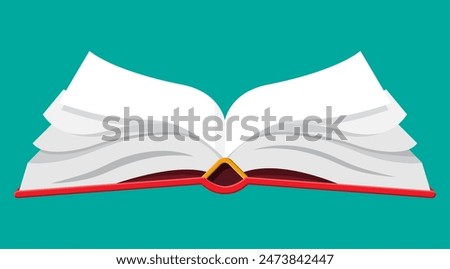 Open book with an upside down pages. Reading, education, e-book, literature, encyclopedia. Vector illustration in flat style