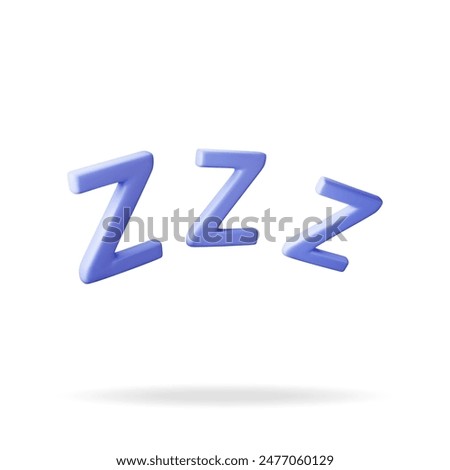 3d ZZZ sign emoji isolated on white. Render zzz sleep symbol. Realistic vector illustration