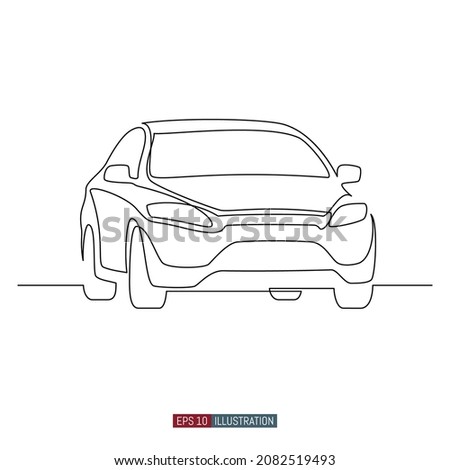Continuous line drawing of Car. Template for your design works. Vector illustration.
