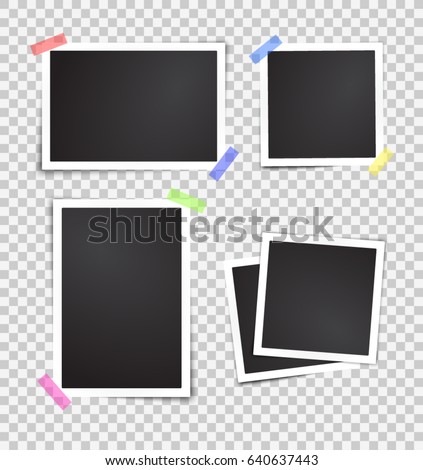 Isolated paper photo frames set. Transparent background. Template for your design works. Vector illustration.