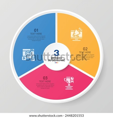 Basic circle infographic template with 3 steps, process or options, process chart, Used for process diagram, presentations, workflow layout, flow chart, infograph. Vector eps10 illustration.