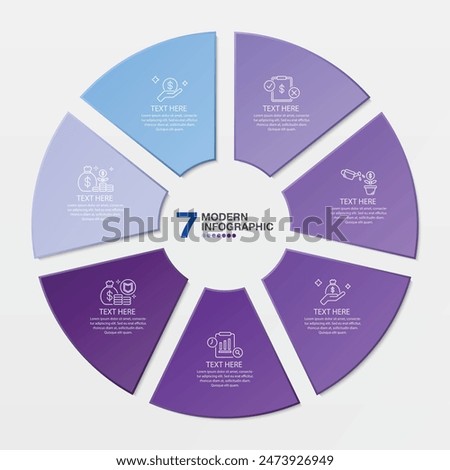 Standard circle infographic template with 7 steps, process or options, process chart, Used for process diagram, presentations, workflow layout, flow chart, infograph. Vector eps10 illustration.