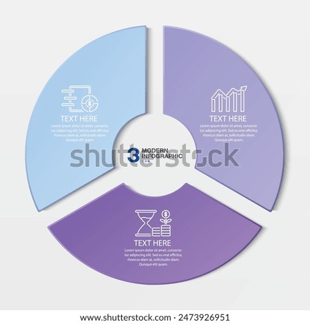 Blue tone circle infographic template with 3 steps, process or options, process chart, Used for process diagram, presentations, workflow layout, flow chart, infograph.