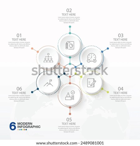 Basic circle infographic template with 6 steps, process or options, process chart, Used for process diagram, presentations, workflow layout, flow chart, infograph. Vector eps10 illustration.