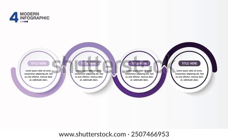 Horizontal timeline or flowchart with f4 circles elements and space for data. Concept of four successive steps of company process.