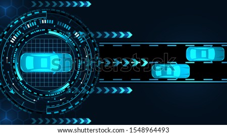 Racing on a graphic monitor. Car service. GUI Diagnostics. Top view of the car. Vector illustration