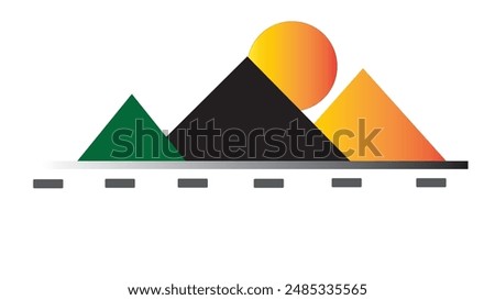 Abstract beautiful Mountains and sun logo on white background.