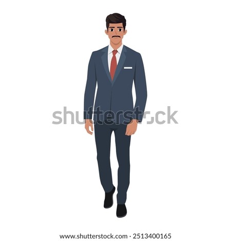 Businessman character in formal tie suit outfit. Flat vector Character illustration