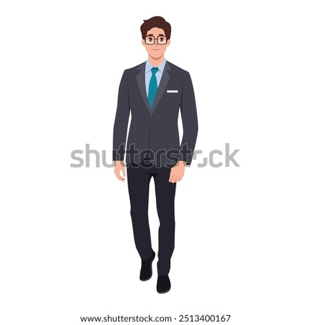 Young businessman character in formal tie suit outfit. Flat vector Character illustration