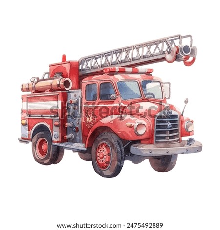 fire truck vector illustration in watercolor style