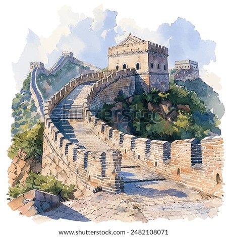 great wall of china vector illustration in watercolor style