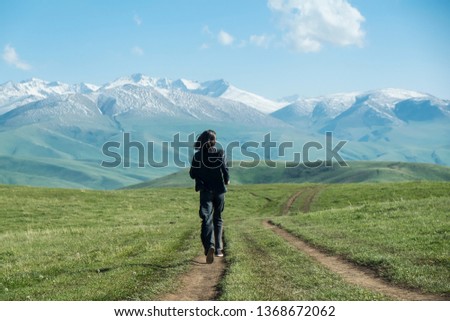 Similar – Image, Stock Photo Man running along path at seaside