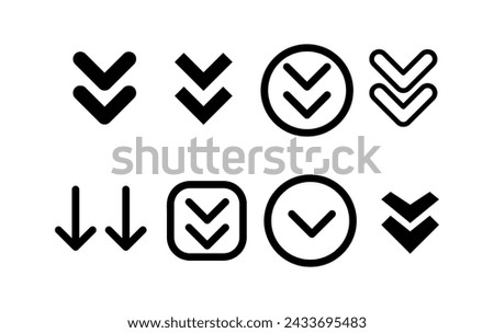 Double arrow down icon set. Various simple download icon, Download files icons illustration..eps