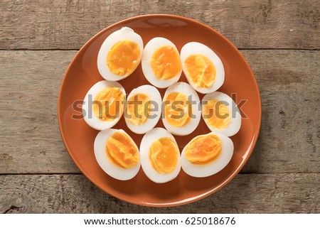 Similar – Image, Stock Photo Medium boiled eggs with sasld, healthy breakfast