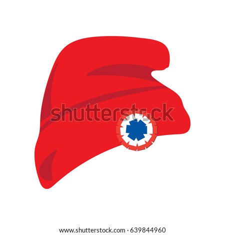 Phrygian cap also known as red liberty hat with tricolor red white and blue cockade isolated on a white background. One of the french revolution symbols. Beanie hat or knit hat also known as tuque.