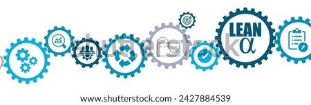 Lean six sigma banner vector illustration with the icon of industrial process optimization keizen DMAIC methodology continuous improvement efficiency increase value reduce cost green management