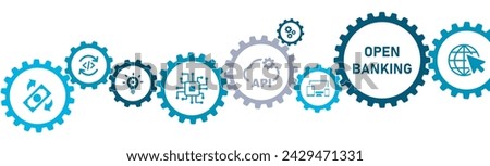 Open Banking banner website icons vector illustration concept with an icons of fintech open API third party developer finance banking account blockchain security payment on white background