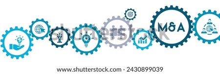 Business Mergers and acquisitions banner website icons vector illustration concept with an icons of share asset business amalgamation acquisition business review development model on white background