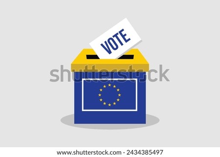 A flat vector illustration of a Ballot Box. European Union Parliament elections. Every Vote Counts. June, 2024