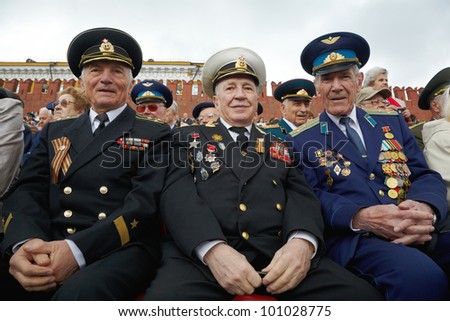 MOSCOW - MAY 9: Unidentified smiling World War II veterans of  Navy and Air forces on Victory Day celebration on Red Square, May 9, 2011, Moscow, Russia.