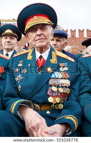 MOSCOW - MAY 9: World War II veteran, a retired general  Linnik V.I. on Victory Day celebration on Red Square, May 9, 2011, Moscow, Russia. Veteran is awarded with many orders and medals.