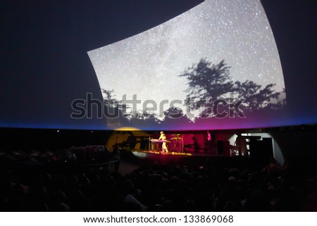 MOSCOW - JUN 15: Andrey Klimkovsky represents concert program Music of heavenly spheres in Big star hall of Moscow planetarium, on Jun 15, 2012 in Moscow, Russia.