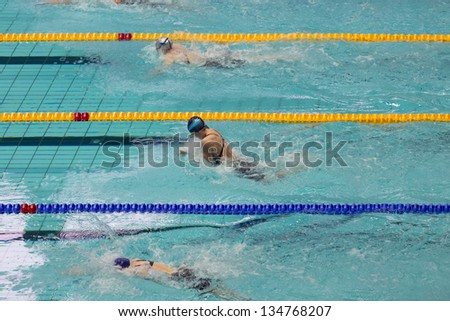 MOSCOW - APR 20: Athletes women in Olympic Sports complex on Championship of Russia on swimming, on April 20, 2012 in Moscow, Russia