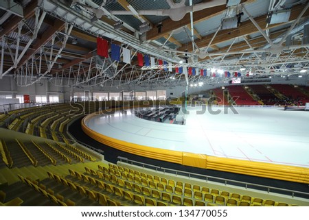 MOSCOW - APR 21: Spectators seats and ice in sports complex Krylatsky, on Rally Masters Show, on April 21, 2012 in Moscow, Russia