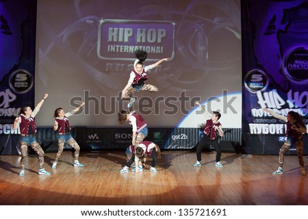 MOSCOW - APR 1: On stage band, called  Furby Crew on Hip Hop International - Cup of Russia 2012 in The Palace of Culture MSTU named after Bauman on April 1, 2012 in Moscow, Russia.