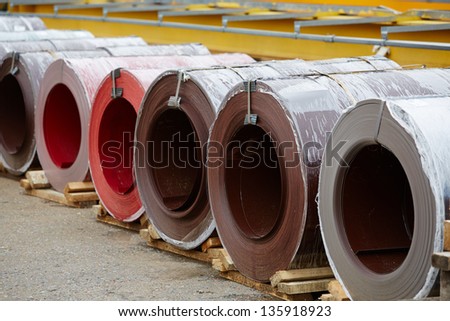 Galvanized coils and Prepainted Galvanized coils lying in stock Сток-фото © 
