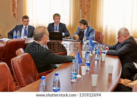 LOBNYA - JUN 7: Briefing with top managers of company during press tour for journalists and editors of specialized editions at plant of Group of companies Metal Profile, June 7, 2012, Lobnya, Russia.