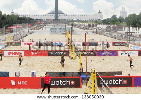 MOSCOW - JUNE 6: Additional game courts on Poklonnaya Hill at tournament Grand Slam of beach volleyball 2012, on June 6, 2012 in Moscow, Russia.