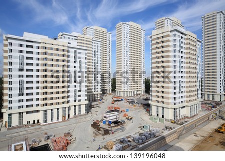 MOSCOW - AUGUST 6: Under construction residential complex Elk Island, on August 6, 2012 in Moscow, Russia.  Residential complex Elk Island has total area of apartments is 100 000 square meters.