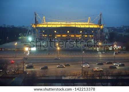 MOSCOW - NOV 18: Lokomotiv football stadium at night, Nov 18, 2012, Moscow, Russia. Stadium is one of best in Russia in technical equipment and originality of design.