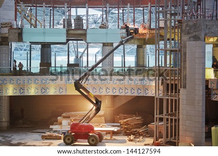 MOSCOW - NOV 29: Welder works at construction of terminal at Domodedovo Airport, November 29, 2012, Moscow, Russia. Domodedovo airport - one of six main airports in Moscow and Moscow region.