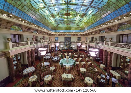 MOSCOW - DEC 4: People eat at an expensive restaurant in Metropol Hotel on December 4, 2012 in Moscow, Russia.