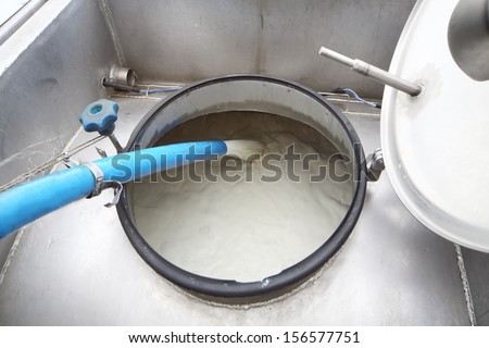 The process of filling the milk tanker truck